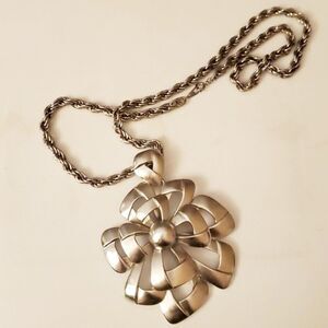 HUGE Crown Trifari Vintage Silver Tone Flower Necklace